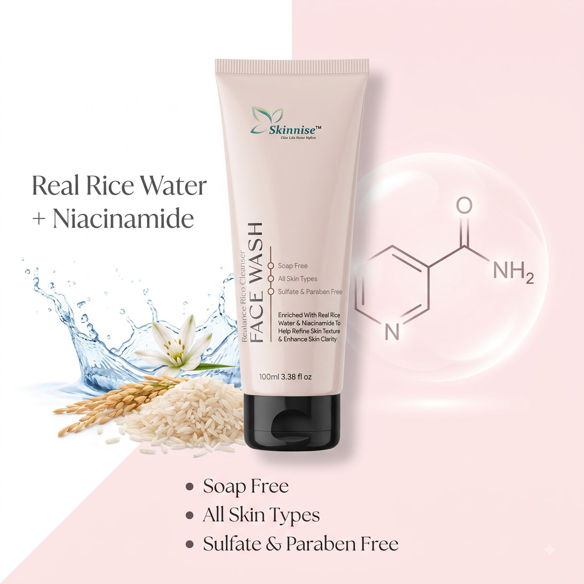 Skinnise Radiance Rice Cleanser Face Wash - 100ml