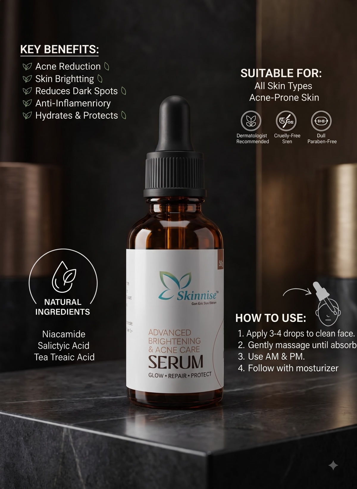 Skinnise Advanced Brightening & Acne Care Serum - 30ml