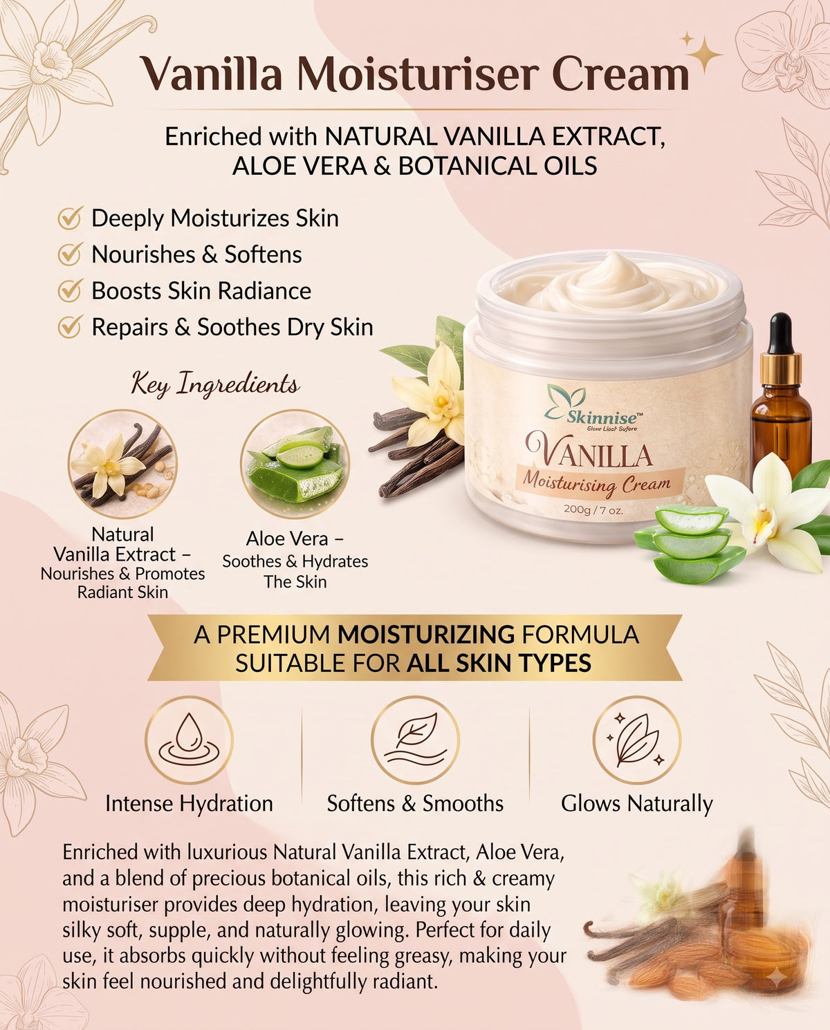 Skinnise Vanilla Moisturizing Cream - 200g